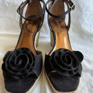 Black Strappy Wedges with Flower Detail - 7